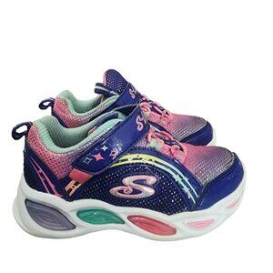 Skechers S-Lights Running Shoes Sneakers Purple Pink Baby Girls Size 7